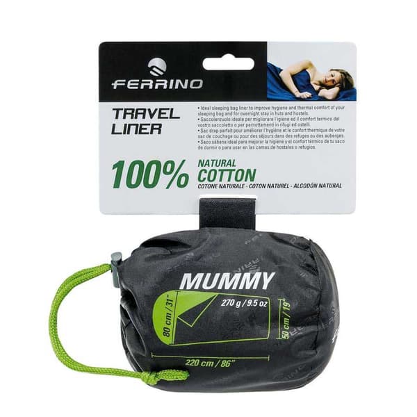 Ferrino Liner Travel Mummy Musta 220 x 80 cm