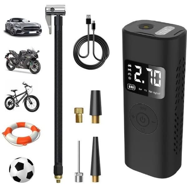 Bärbar sladdlös luftkompressor bildäckspump Elektrisk luftpump, cykelpump, minibatterikompressor, LCD-skärm