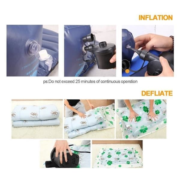 Elektrisk pump, Home-N DC12V/AC 230V-50Hz Elektrisk uppblåsare/deflator, luftpump med 3 munstycken för uppblåsbar madrass, camping
