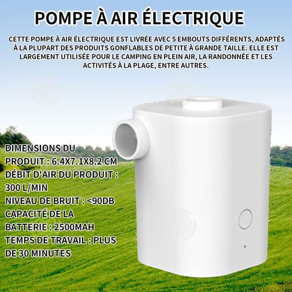 INN luftpump 2500mAh elektrisk luftpump med 5 munstycken Elektrisk uppblåsare Luftmadrassuppblåsare för utomhusaktiviteter