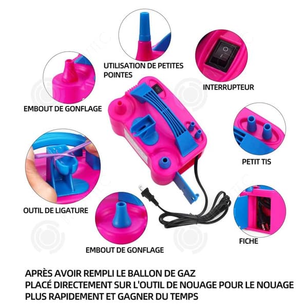 INN elektrisk ballongpump 600w 220v 13000pa elektrisk ballonguppblåsare med dubbla munstycke Bärbar rosa födelsedagsballongpump