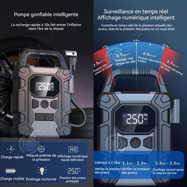 INN 120W Trådlös hög effekt luftpump för bil bärbar elektrisk pump realtidsövervakning digital skärm