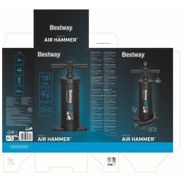 Manuell luftpumpa - Bestway - Air Hammer 2800 - Snabbuppblåsning - 3 adaptorer inkluderade - Unisex