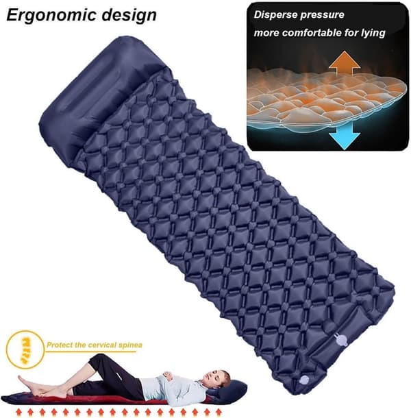 OBOSOE Ultralet luftmadras til camping – Ergonomisk design med indbygget pumpe, 40D nylon | Hurtig oppustning og kompakt