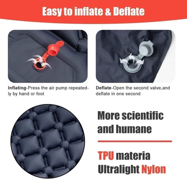 OBOSOE Ultralet luftmadras til camping – Ergonomisk design med indbygget pumpe, 40D nylon | Hurtig oppustning og kompakt