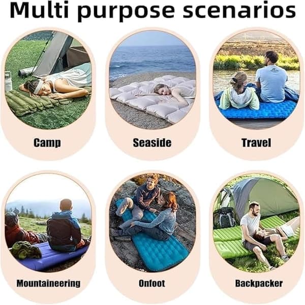 OBOSOE Ultralet luftmadras til camping – Ergonomisk design med indbygget pumpe, 40D nylon | Hurtig oppustning og kompakt