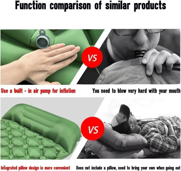 OBOSOE Ultralet luftmadras til camping – Ergonomisk design med indbygget pumpe, 40D nylon | Hurtig oppustning og kompakt
