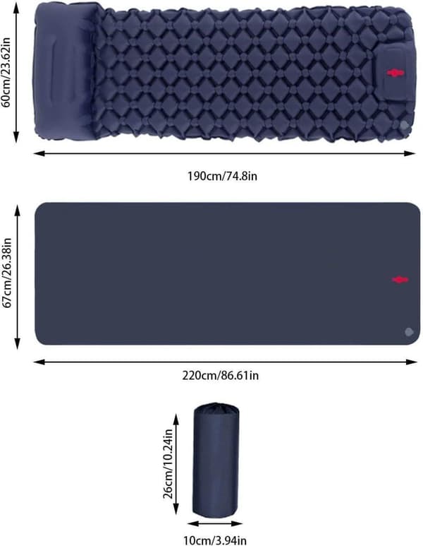 OBOSOE Ultralet luftmadras til camping – Ergonomisk design med indbygget pumpe, 40D nylon | Hurtig oppustning og kompakt