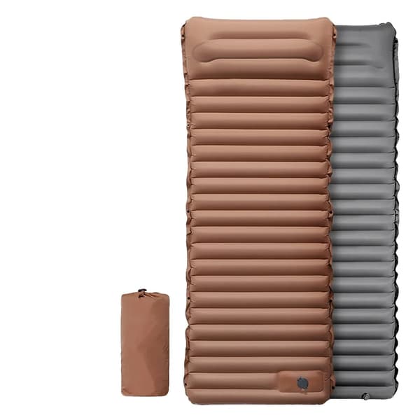 Ultralight Luftmadras, Indbygget Pumpe, Automatisk Oppustelig, Kompakt Design,En sæde, Kaffe med grå