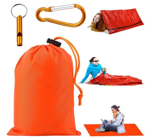 Reusable waterproof emergency sleeping bag with accessories