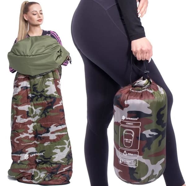 Sovsäck - SPRINGOS - Mummy - 100% polyester - Camping - Flerfärgad