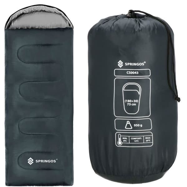 Sovsäck - SPRINGOS - Mummy - 73 x 210 cm - Svart-Vit - Polyester