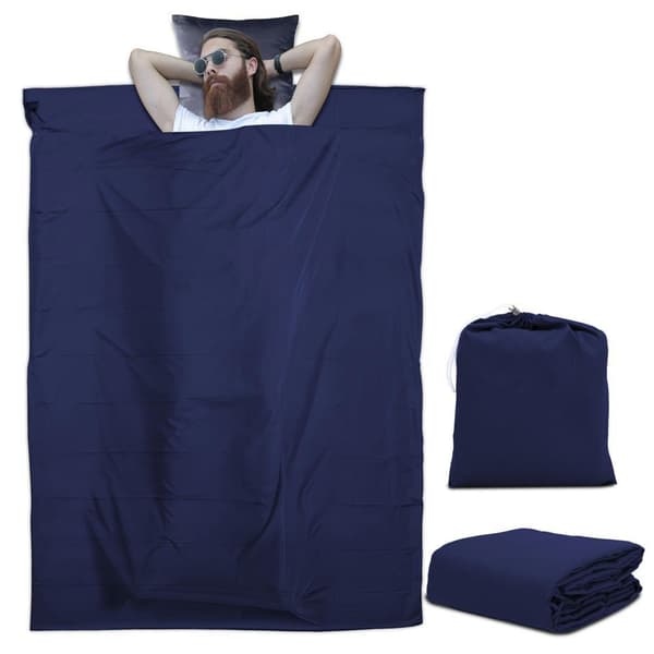 Sovsäck Resa Kudde Filt tunn sovsäck i polyester med stängning och förvaringspåse 115 x 210 cm mörkblå