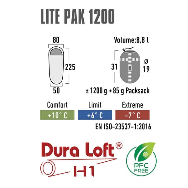 High Peak Sovsäck Lite Pak 1200 Grönt Regular / Left Ziper