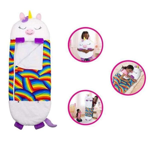 Sovsäck för barn - Happy Nappers - 137x50cm - Bomull - Integrerad kudde - Vit