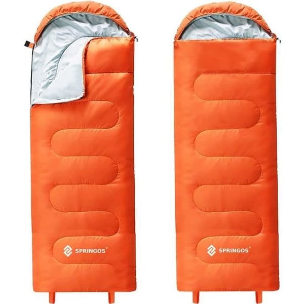Sovsäck - SPRINGOS - Warm Lightweight Rymlig - Orange - 205 cm x 73 cm - Huva