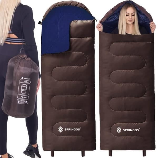 Rektangulär sovsäck - SPRINGOS - Brun - 80 x 220 cm - Effektiv värmeisolering - 1500 g