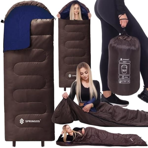 Rektangulär sovsäck - SPRINGOS - Brun - 80 x 220 cm - Effektiv värmeisolering - 1500 g