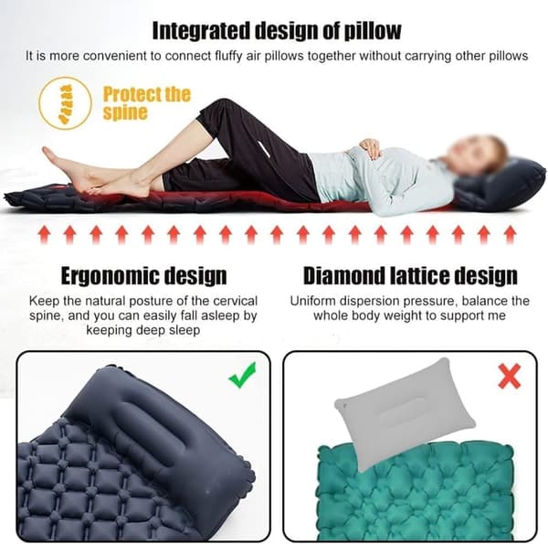 OBOSOE Ultralet Luftmadras til Camping, Indbygget Pumpe, Sekskantet Design, 200x60 cm