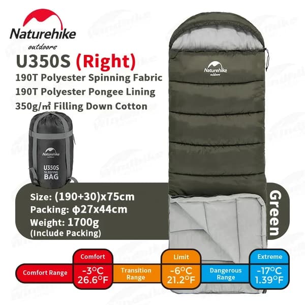 Naturehike Ultralight Sovepose, Behagelig -3℃, Vandtæt Stof,Grøn U350S (Højre)