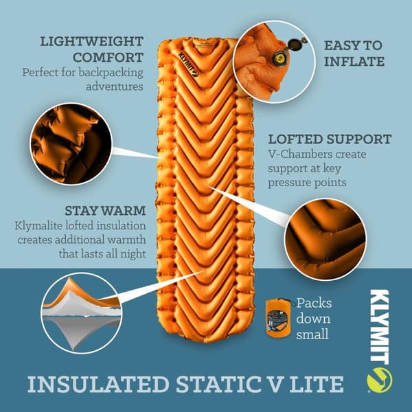 KLYMIT INSULATED STATIC V LITE SLEEPING PAD mango orange, liggunderlag