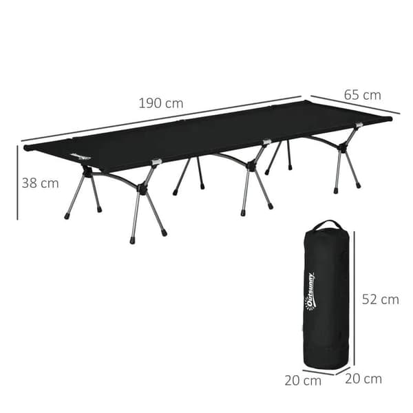 Rootz Campingseng - Campingseng Sammenklappelig - Feltseng - Foldeseng - Med bæretaske - Højdejusterbar - Op til 150 Kg - Oxford/Aluminium - Sort - 19