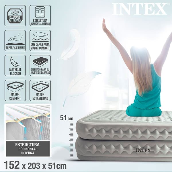 Intex Dubbel Med Fiber-tech Madrass Supreme Air-flow Grå 152 x 203 x 51 cm