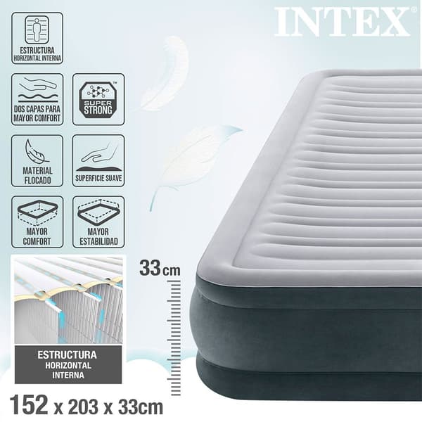 Intex Madras Fiber-tech Comfort Plush Grå 152 x 203 x 33 cm