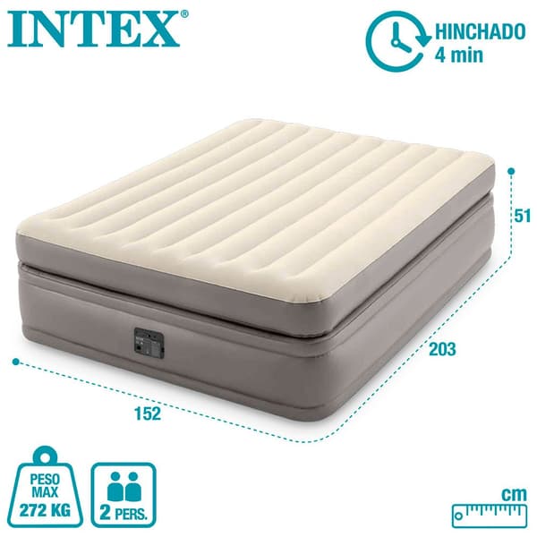 Intex Dobbelt Madras Prime Comfort Elevated Beige 152 x 203 x 51 cm