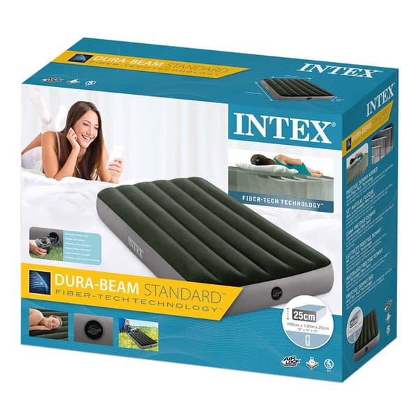Intex Uppblåsbar Madrass Med Fläkt Och Fibertech Individual Grönt