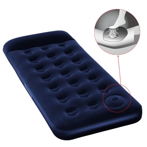 Bestway Puhallettava Flocked Airbed Sisäänrakennetulla Jalkapumpulla Sininen 185 x 76 x 28 cm