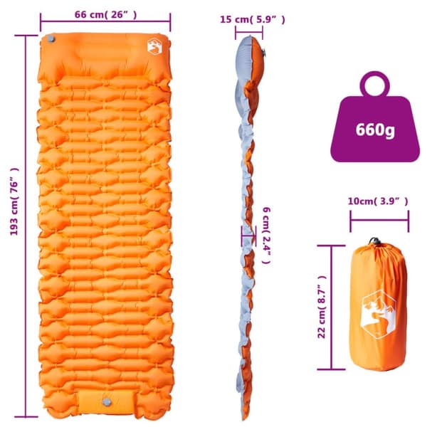 vidaXL 1-personers campingmadras med pude selvoppustelig orange