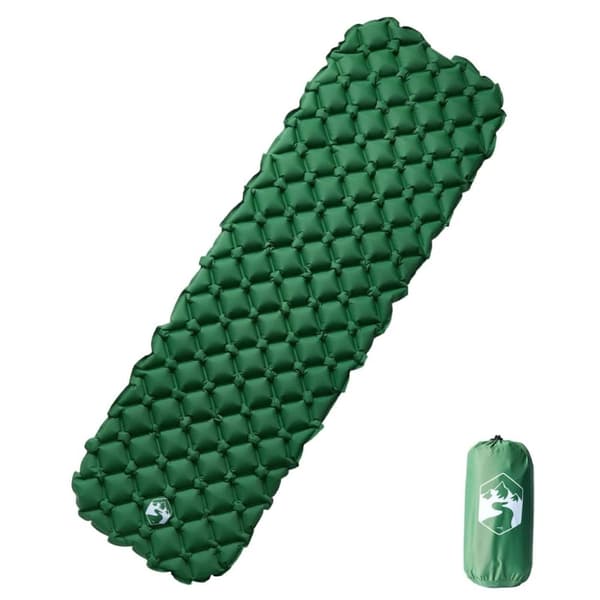 vidaXL Oppblåsende campingmadrass for 1 person grønn 190x58x6 cm