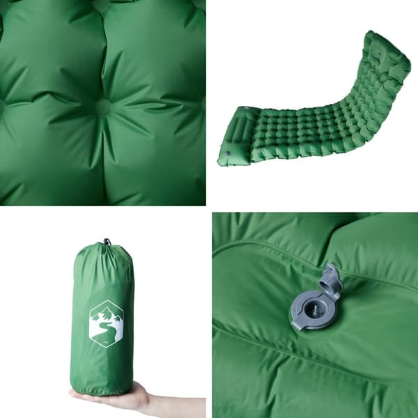 vidaXL Selvoppblåsende campingmadrass med pute for 1 person grønn