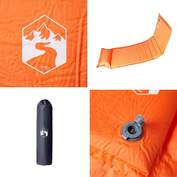 vidaXL Selvoppblåsende campingmadrass med pute for 1 person oransje