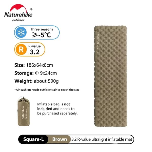 Inflatable Mattress, 3.2 R-värde, Ultralätt Design,Brun 186x64cm