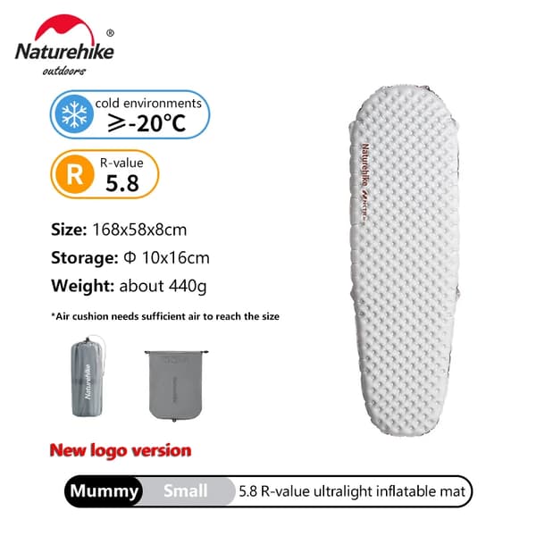 Naturehike Oppustelig Madras, R-værdi 5.8, Ultralight 630g,Ny Mor - S