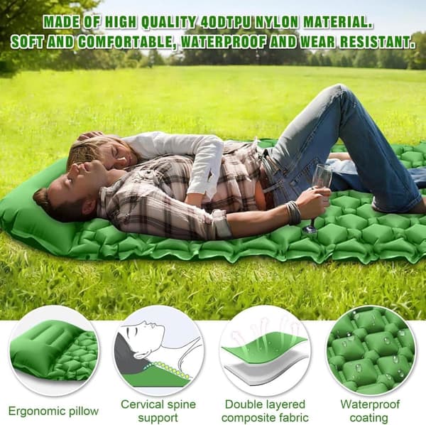 Lollanda 190x60 cm Ultralätt uppblåsbar luftmadrass för camping/kan kopplas samman luftmadrass, 40D nylon - Vattentät med byggd pump