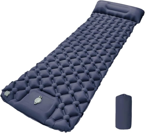Lollanda 190x60 cm Ultralätt uppblåsbar luftmadrass för camping/kan kopplas samman luftmadrass, 40D nylon - Vattentät med byggd pump