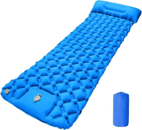 Lollanda 190x60 cm Ultralätt uppblåsbar luftmadrass för camping/kan kopplas samman luftmadrass, 40D nylon - Vattentät med byggd pump