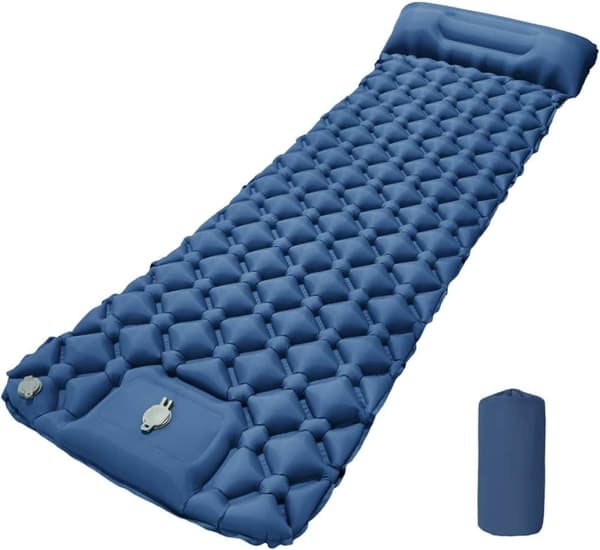 Lollanda 190x60 cm Ultralätt uppblåsbar luftmadrass för camping/kan kopplas samman luftmadrass, 40D nylon - Vattentät med byggd pump