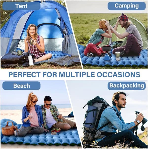 OBOSOE Självuppblåsande Camping Sovmatta, Förtjockad Sovmatta med Fotpump, Ultralätt Uppblåsbar Madrass (Dubbel)
