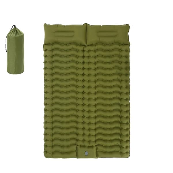 Tykkere dobbelt selvoppustelig campingmadras, 192 x 135 cm dimensioner, 9 cm tyk,To sæder, grøn