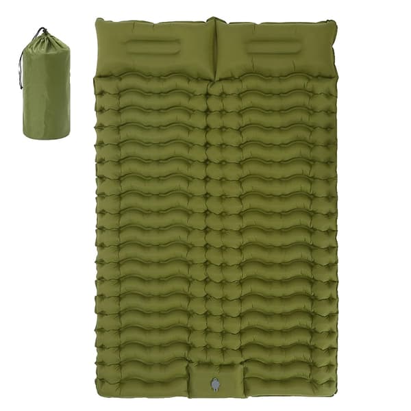 Udendørs dobbelt liggeunderlag, rummeligt 192 x 135 cm, holdbart 40D nylon,hærgrøn