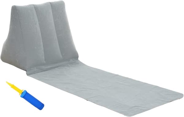 Lollanda Hopfällbara strandmattor-Uppblåsbar Ryggkudde 138x48 cm, uppblåsbar strandstol med ryggstöd - Vattentät Strandstol för Camping Grå