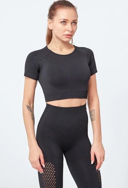 Svart crop topp seamless med luftig rygg