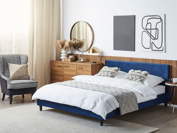 Sängynrungon päällinen tummansininen 160 x 200 cm sametti konepestävä tarranauhat moderni