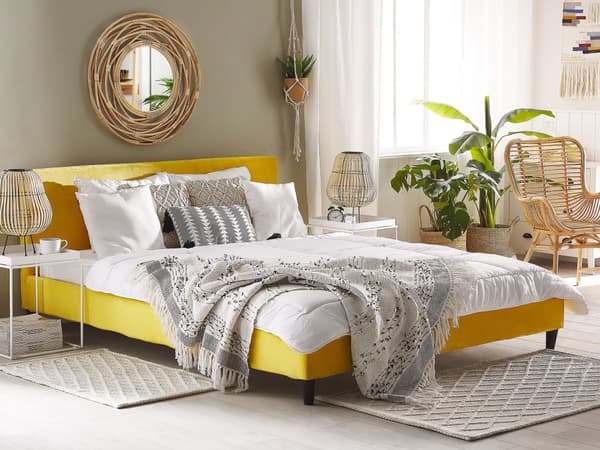 Sängynrungon päällinen keltainen 180 x 200 cm sametti konepestävä tarranauhat moderni