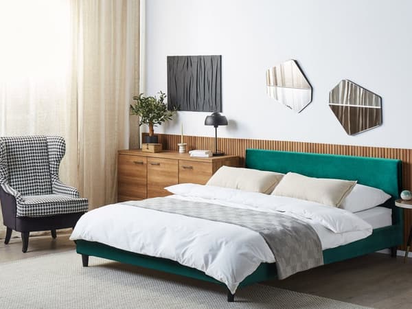 Sängynrungon päällinen tummanvihreä 180 x 200 cm sametti konepestävä tarranauhat moderni