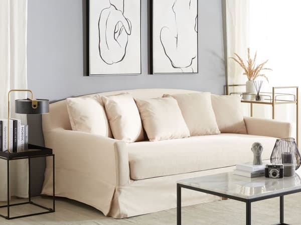 Sofföverdrag Beige Polyester för 3-Sits Soffa Rektangulärt